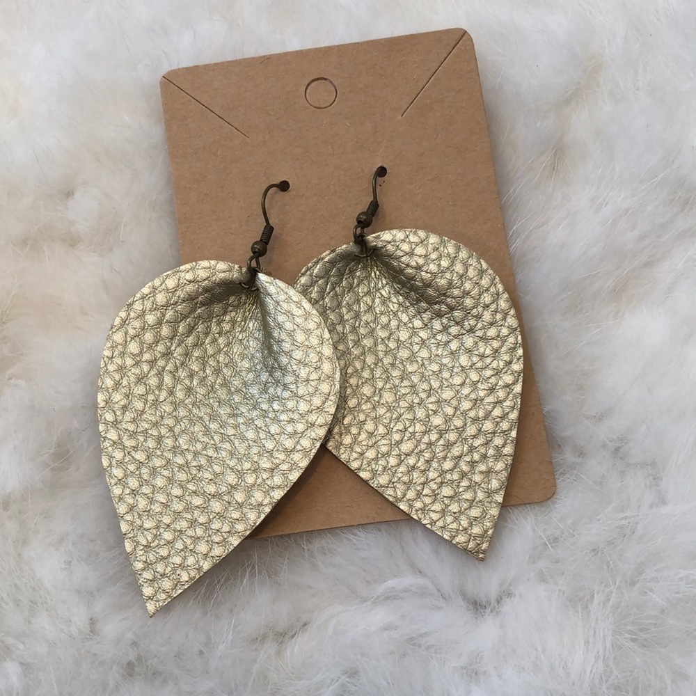 Pebbled Faux Leather Leaf Dangle Earrings
